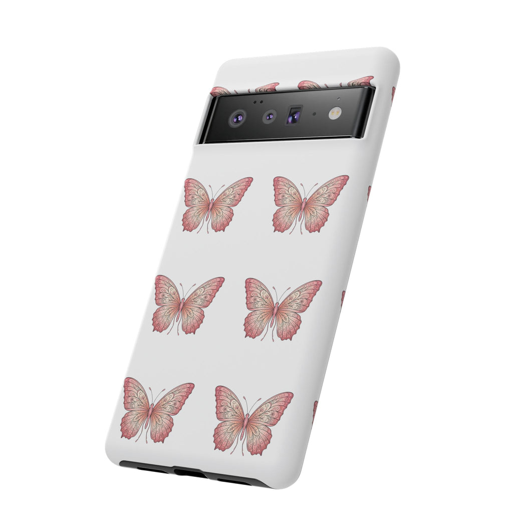 Pink Butterfly Tough Phone Case — Floral Pattern Protective Cover
