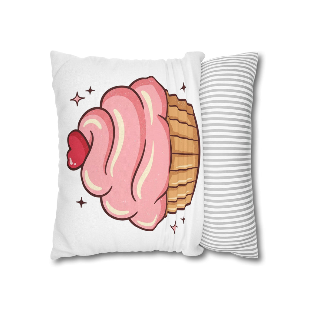 Pink Cupcake Spun Polyester Square Pillowcase- White