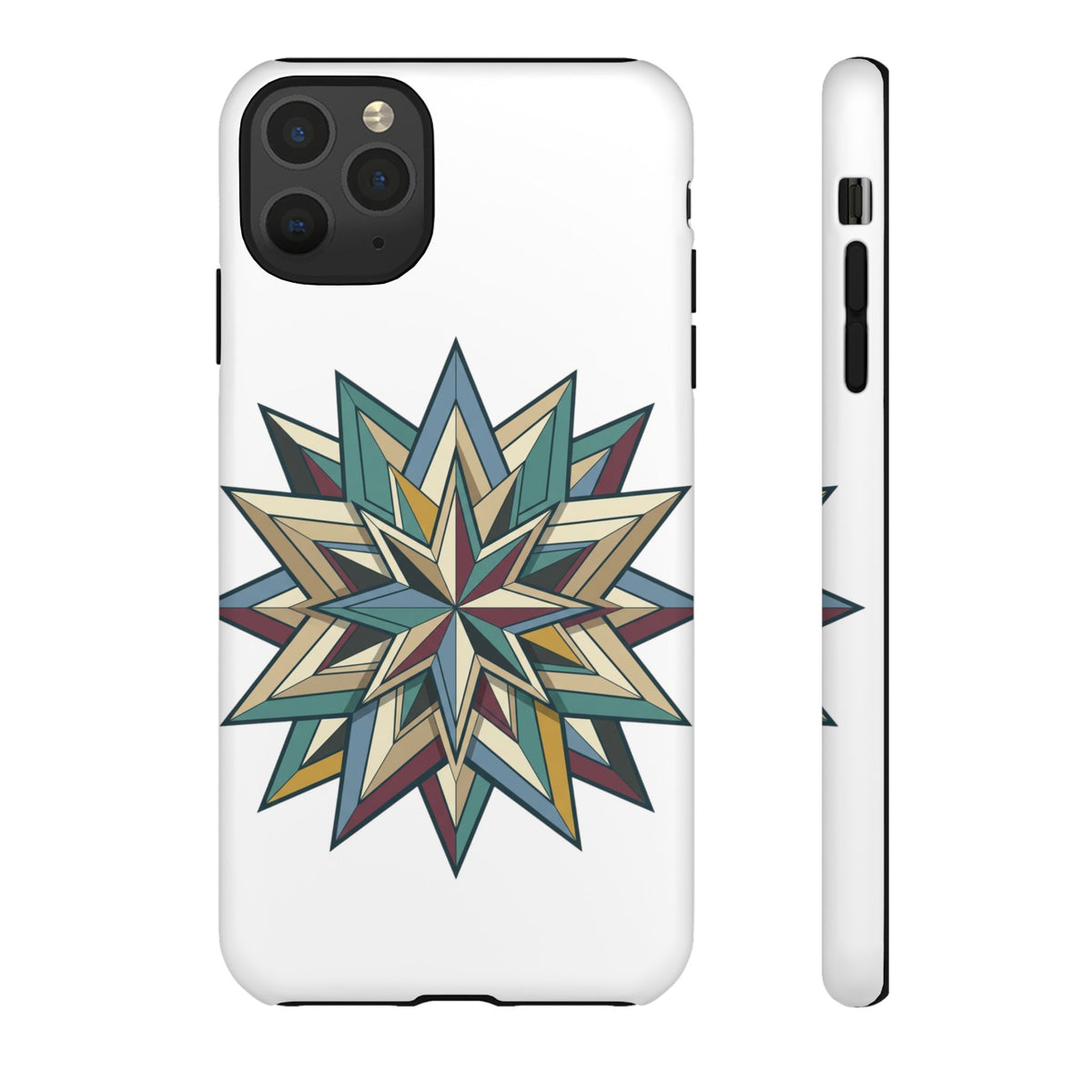 Geometric Star Phone Case — Teal & Earthtone Mandala Design
