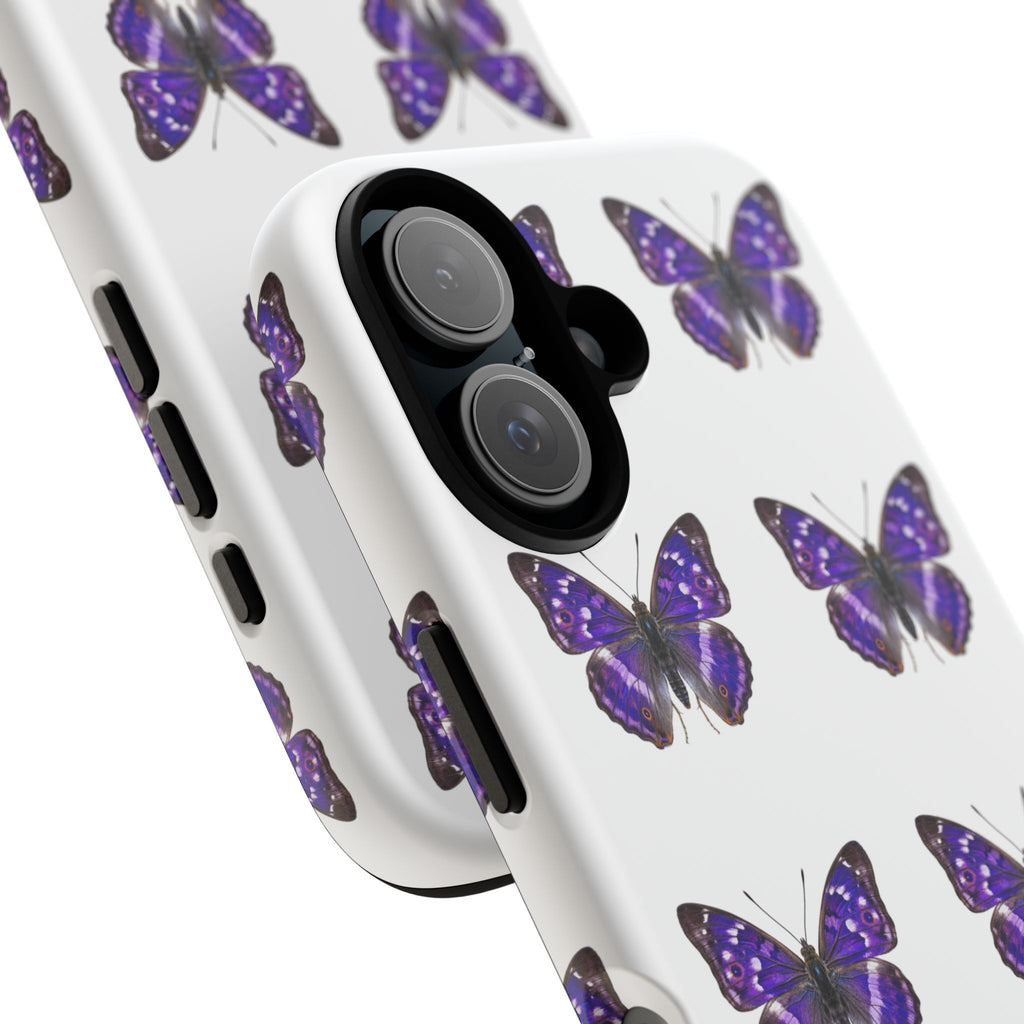 Purple Butterfly Tough Phone Case — Durable Protective iPhone Case with Repeating Butterfly Pattern