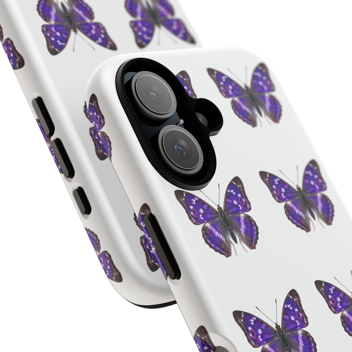 Purple Butterfly Tough Phone Case — Durable Protective iPhone Case with Repeating Butterfly Pattern