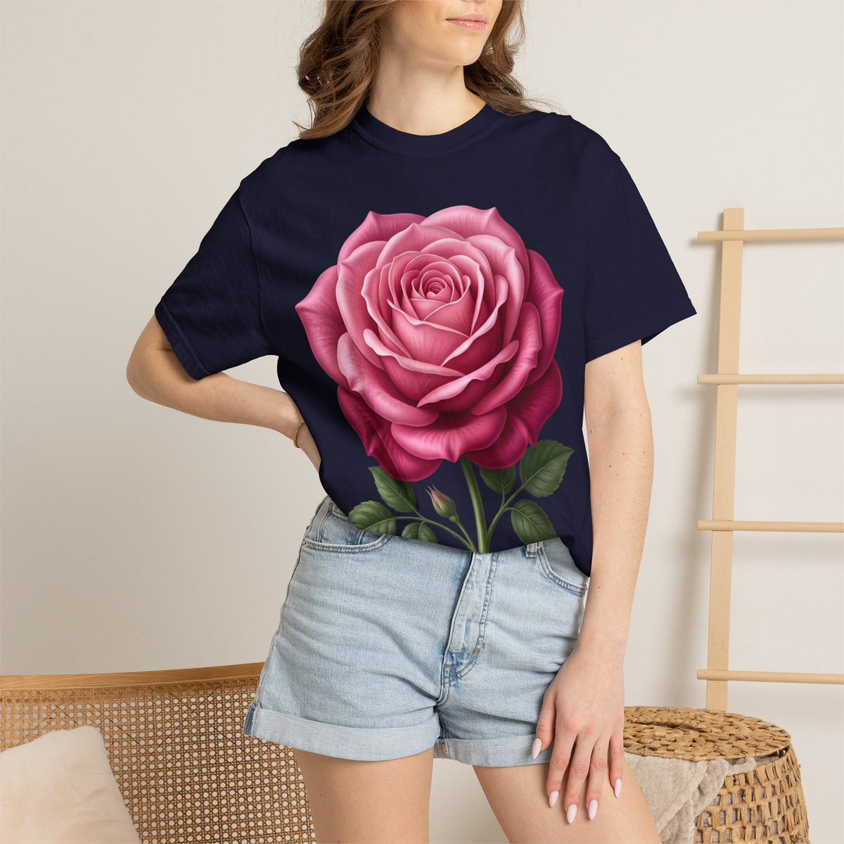 Vintage Pink Rose T-Shirt — Botanical Floral Graphic Tee