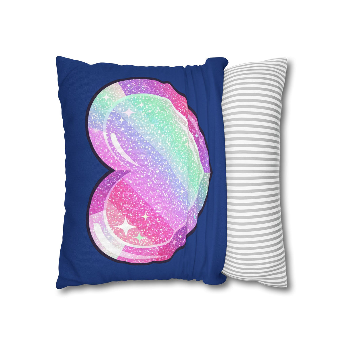 Pastel Glitter Heart Pillowcase Spun Polyester Square Pillowcase- Navy