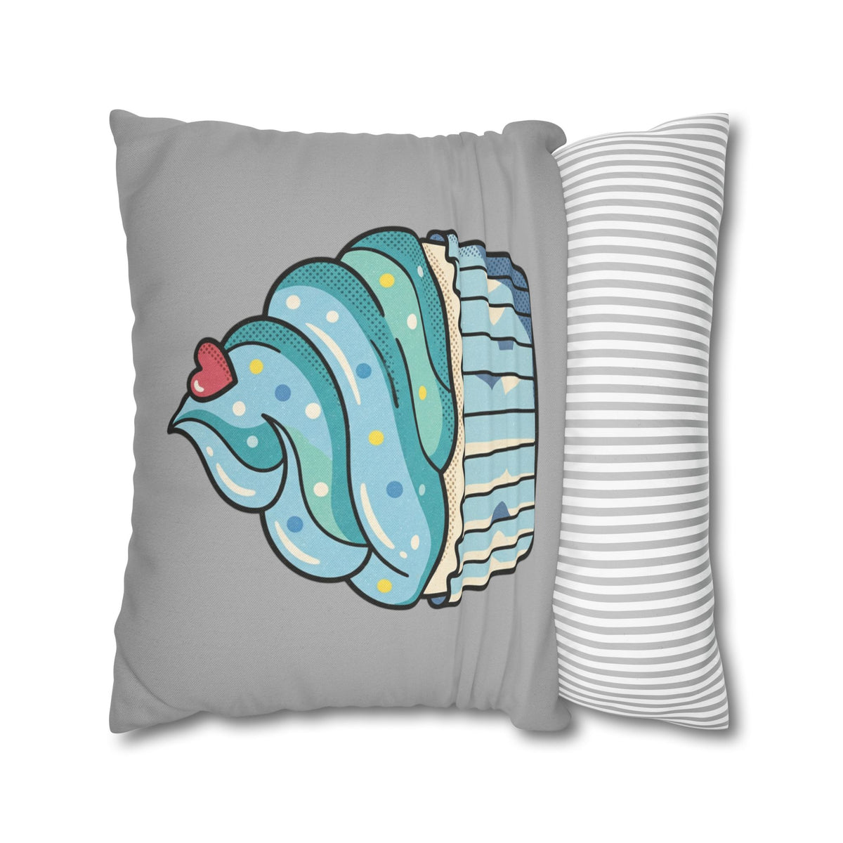 Cupcake Pillowcase — Cute Blue Dessert Decorative Throw Pillow- Light Grey