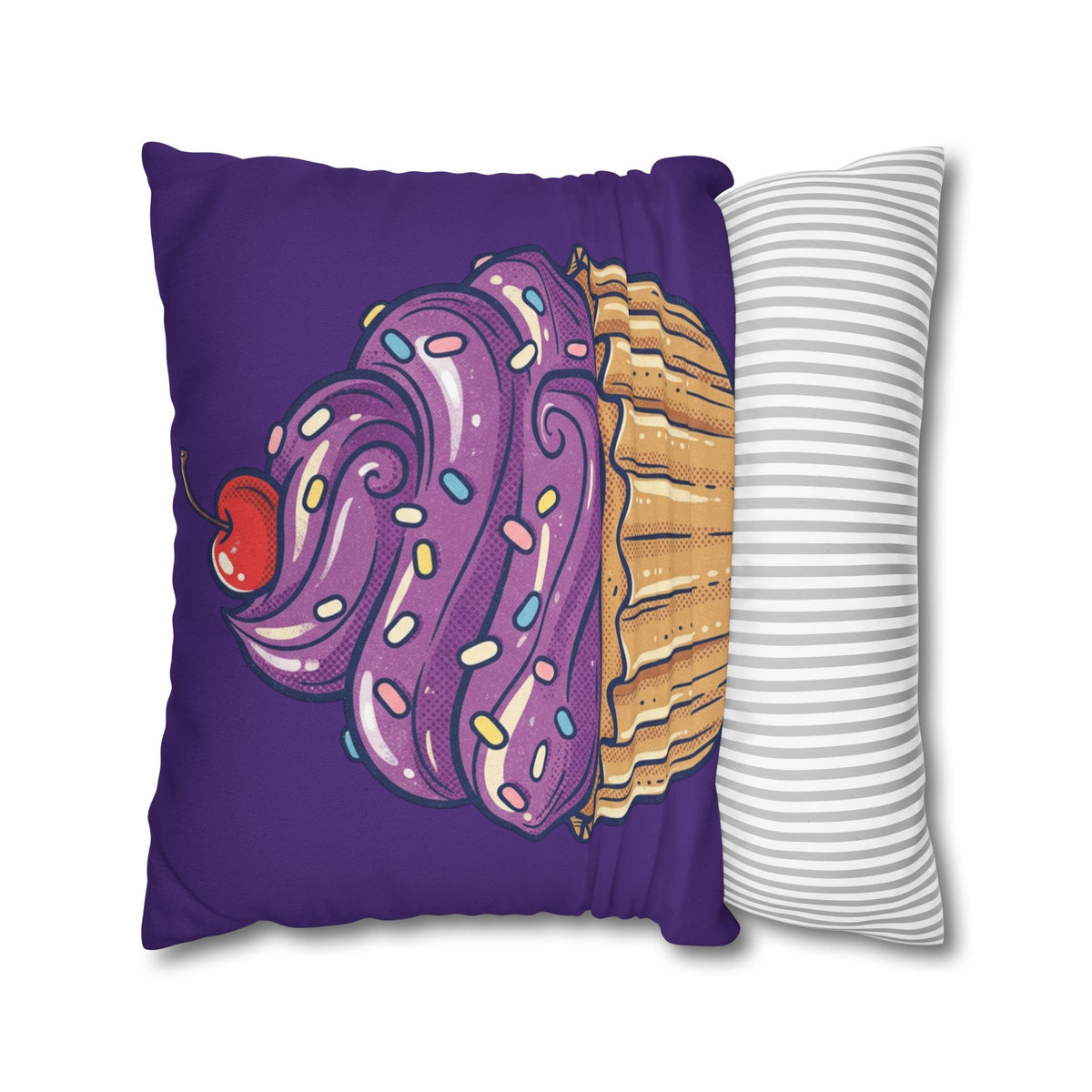 Purple Cupcake Decorative Pillowcase — Cute Dessert Throw Pillow Cover- Dark Purple