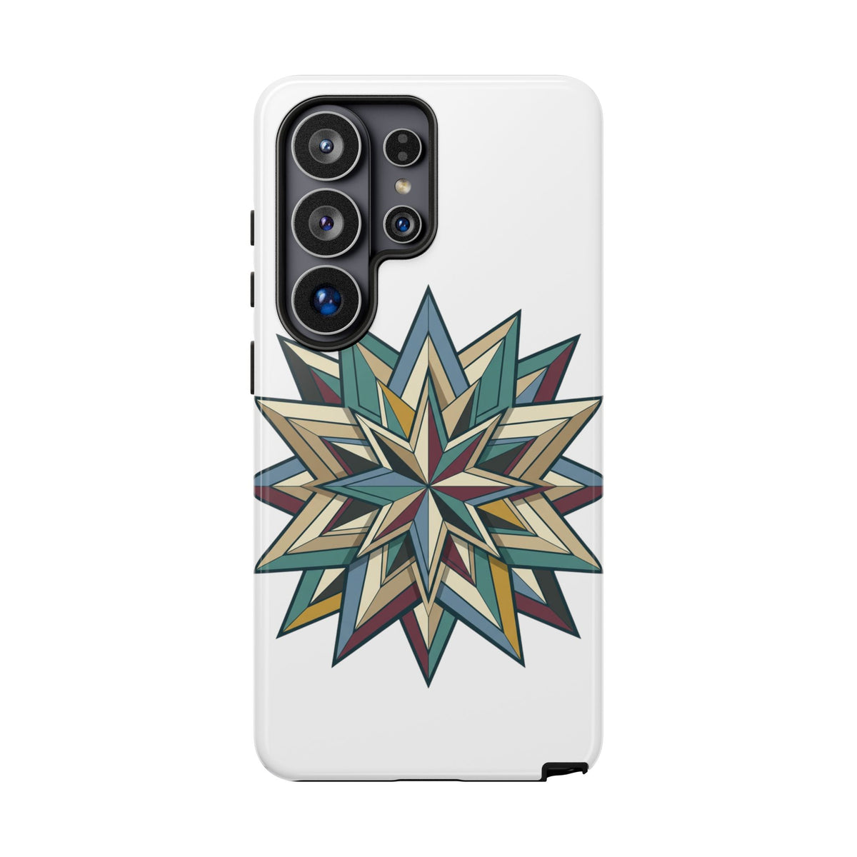 Geometric Star Phone Case — Teal & Earthtone Mandala Design