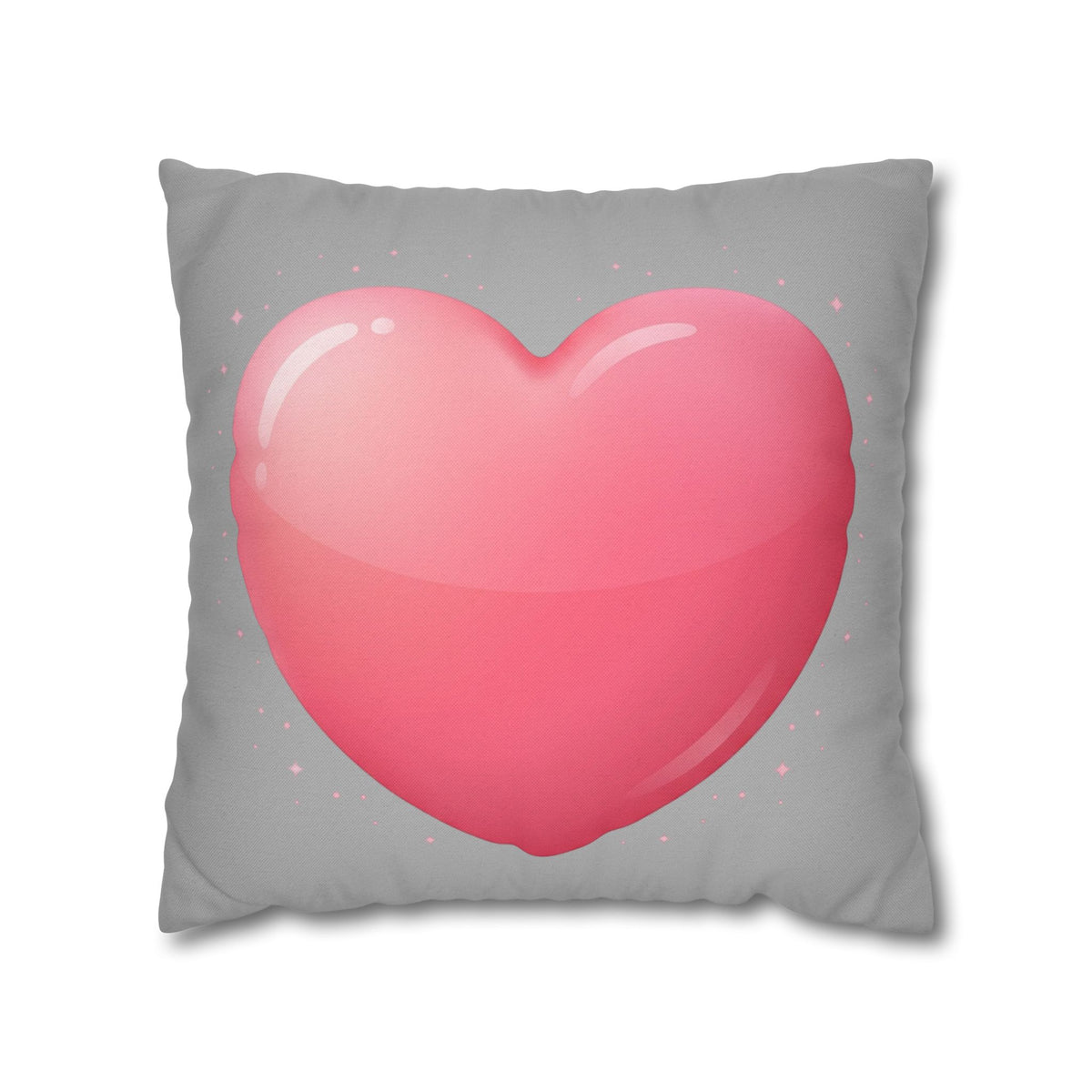 Pink Heart Grey Spun Polyester Square Pillowcase
