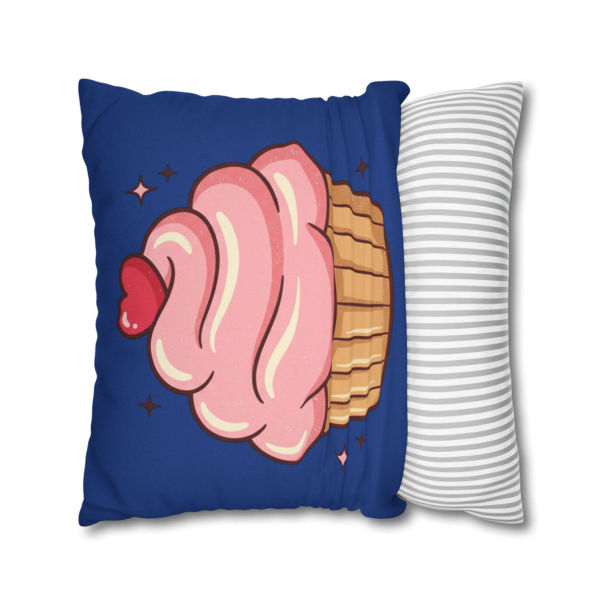 Pink Cupcake Spun Polyester Square Pillowcase- Navy