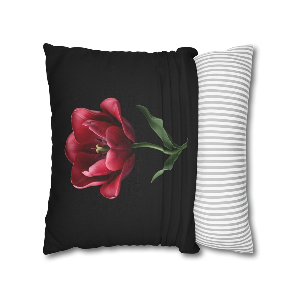 Red Tulip Botanical Throw Pillowcase — Floral Square Cushion Cover