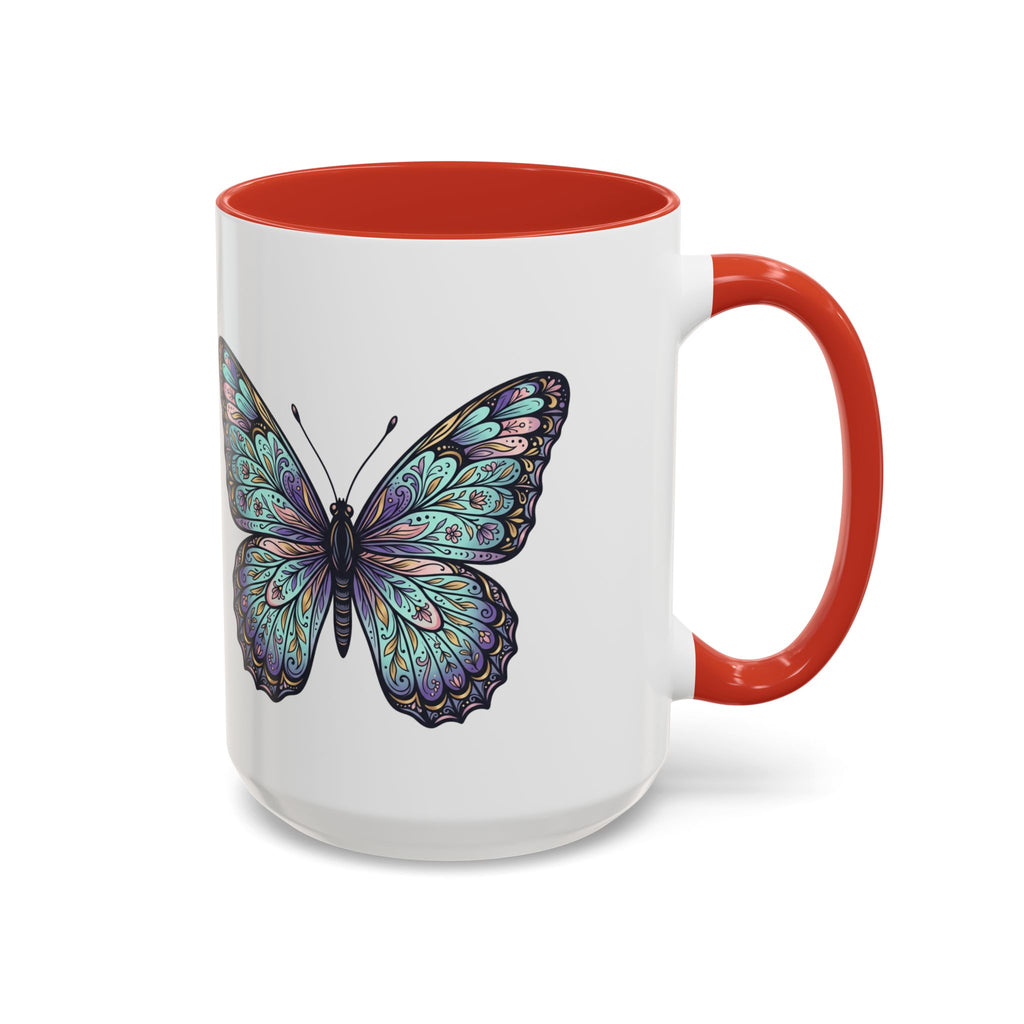 Butterfly Accent Coffee Mug — Teal Mandala Wing Design (11/15oz)