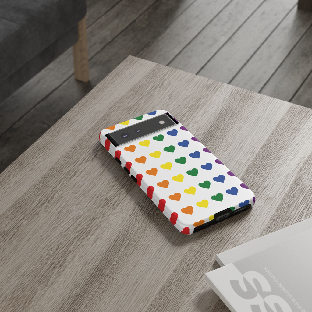 Rainbow Heart Tough Phone Case — Pride Pattern Protective Cover