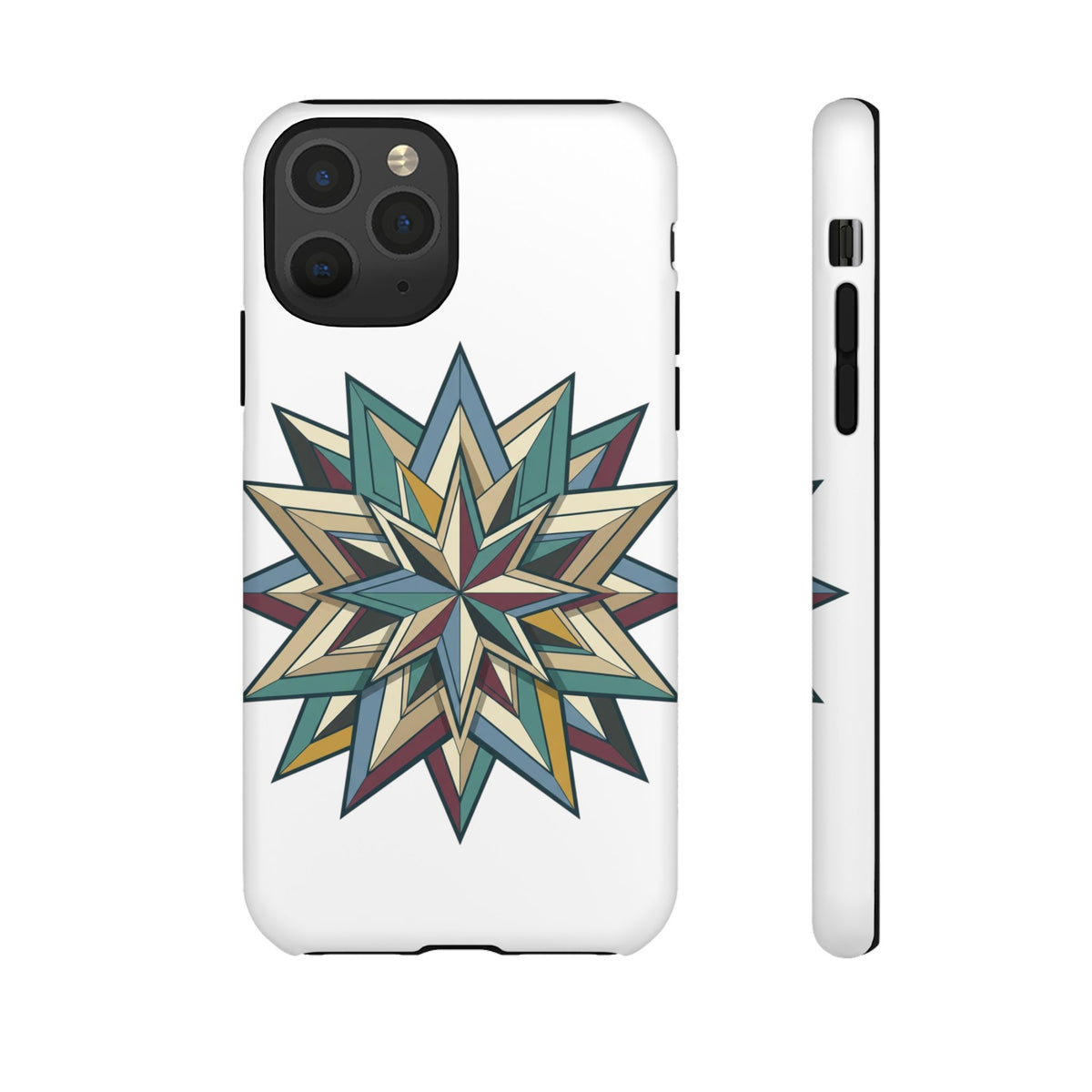 Geometric Star Phone Case — Teal & Earthtone Mandala Design