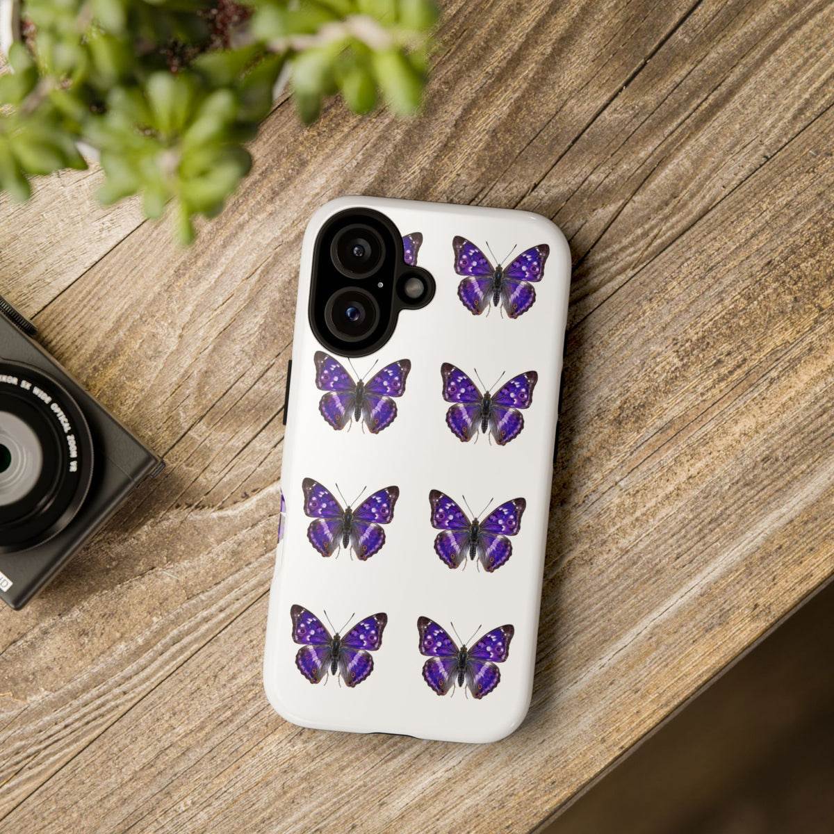 Purple Butterfly Tough Phone Case — Durable Protective iPhone Case with Repeating Butterfly Pattern