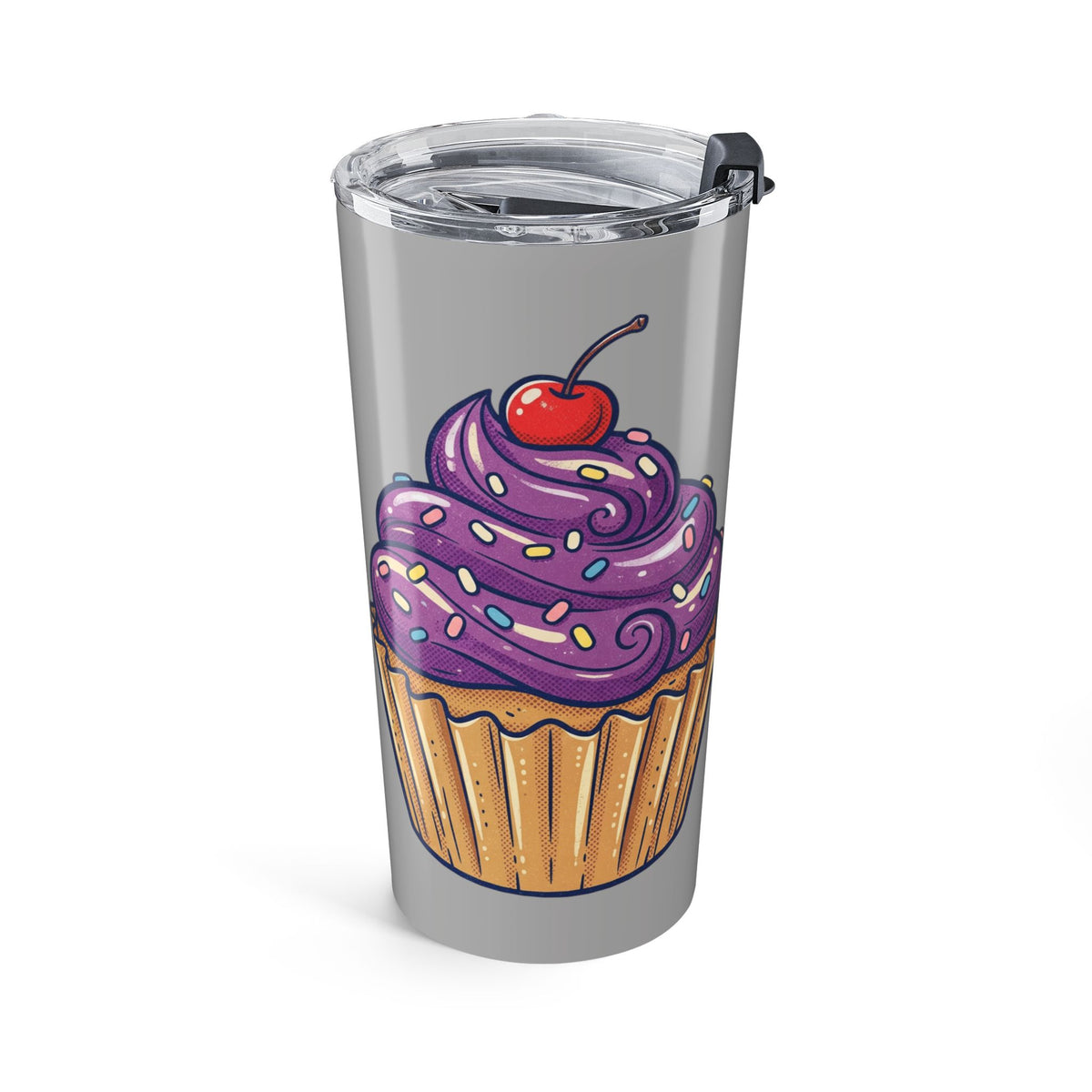 20oz Cupcake Tumbler Light Grey – Purple Frosting Insulated Travel Mug