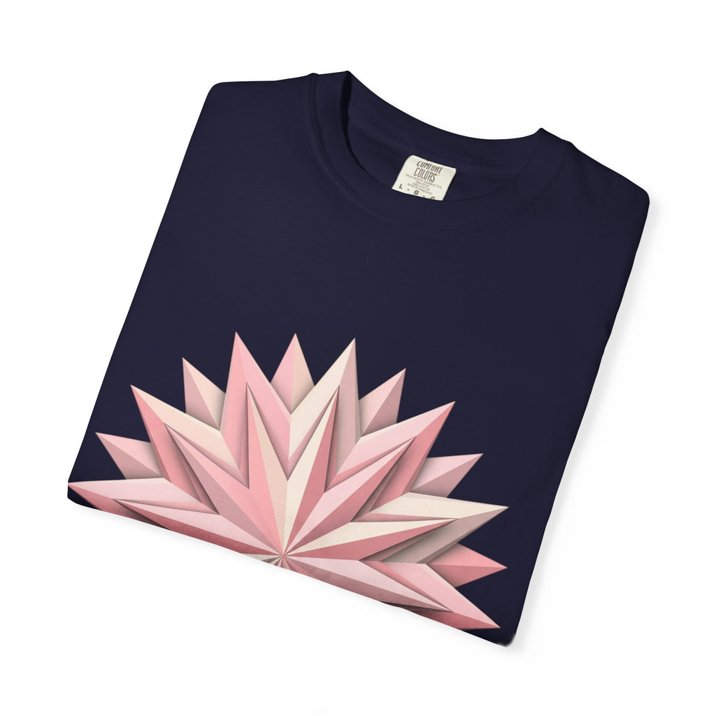 Geometric Rose Star T-Shirt — Pink 3D Origami Floral Tee