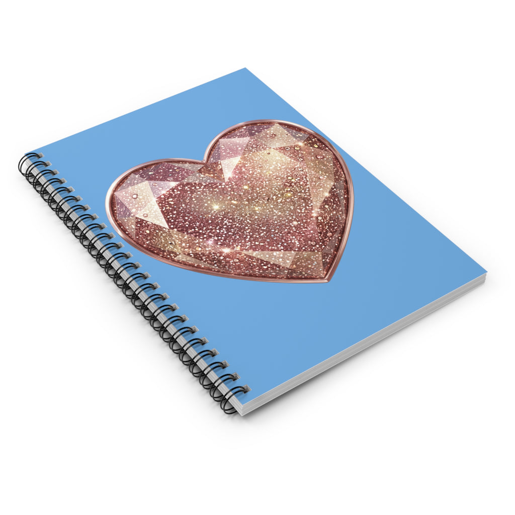 Sparkling Rose Gold Heart Spiral Notebook — Ruled Journal for Notes & Journaling- Light Blue