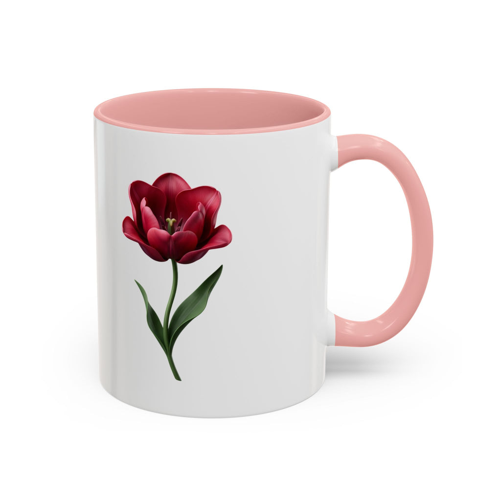 Red Tulip Accent Coffee Mug – Floral 11/15oz Ceramic Mug