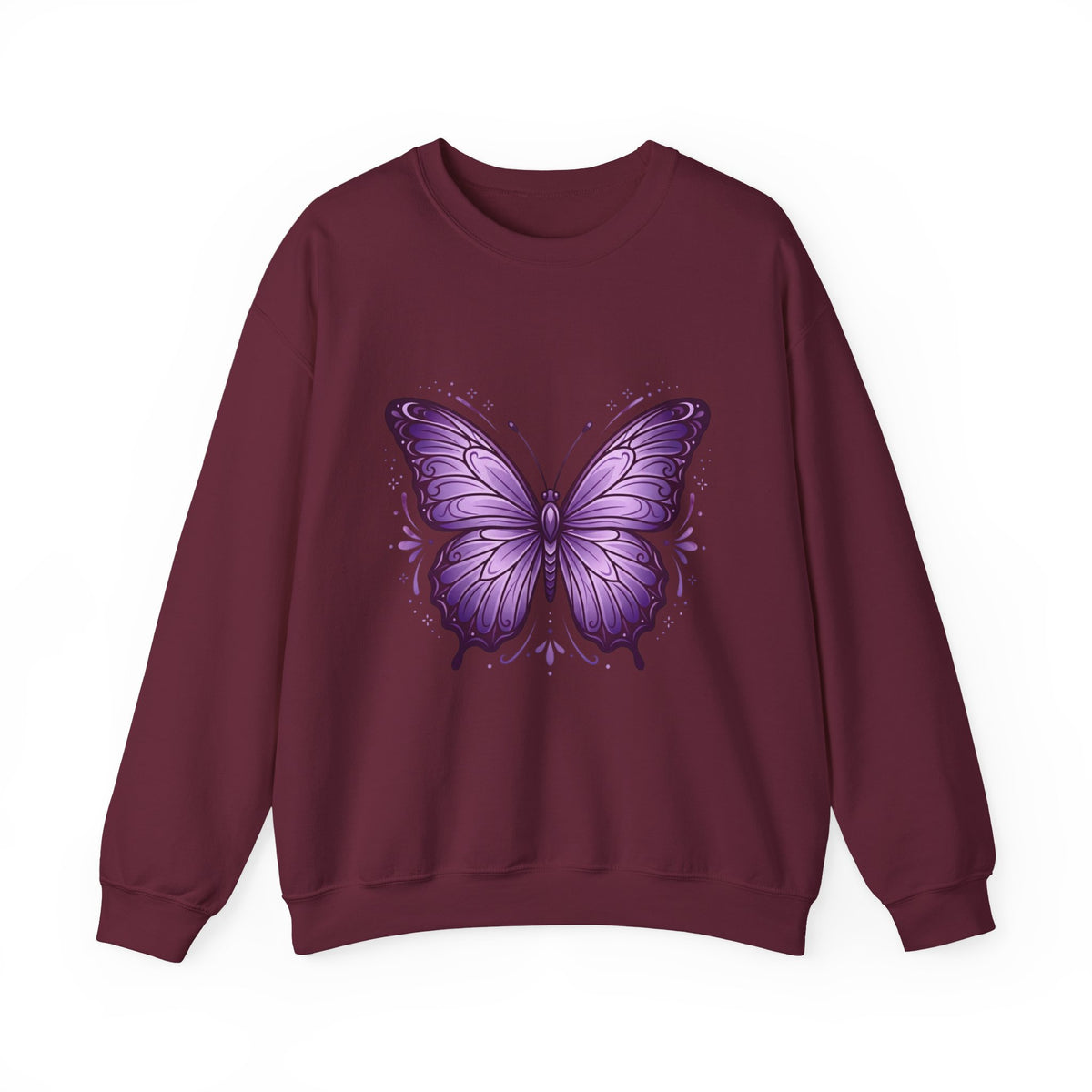 Purple Butterfly Crewneck Sweatshirt — Vibrant Graphic Butterfly Pullover