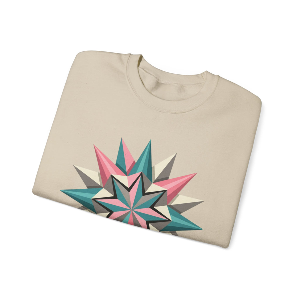 Geometric Starburst Crewneck Sweatshirt — Pink Teal Modern Compass Design