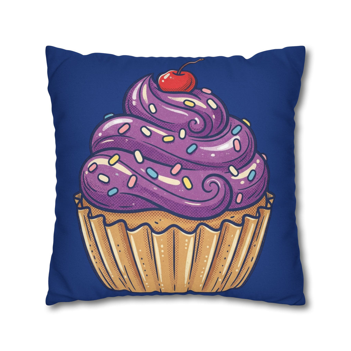 Cupcake Decor Pillowcase — Purple Frosting Dessert Throw Pillow Cover- Navy