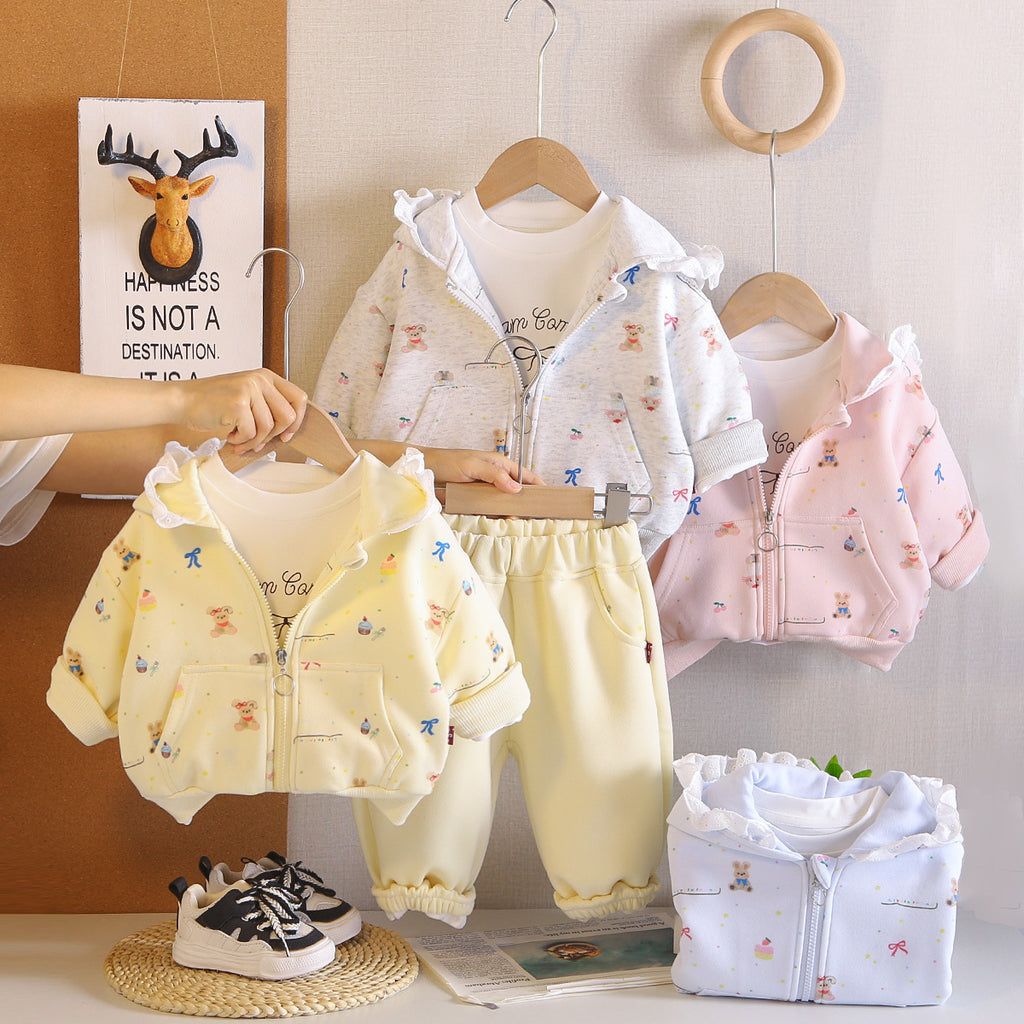 Baby girl hooded long sleeved three piece set