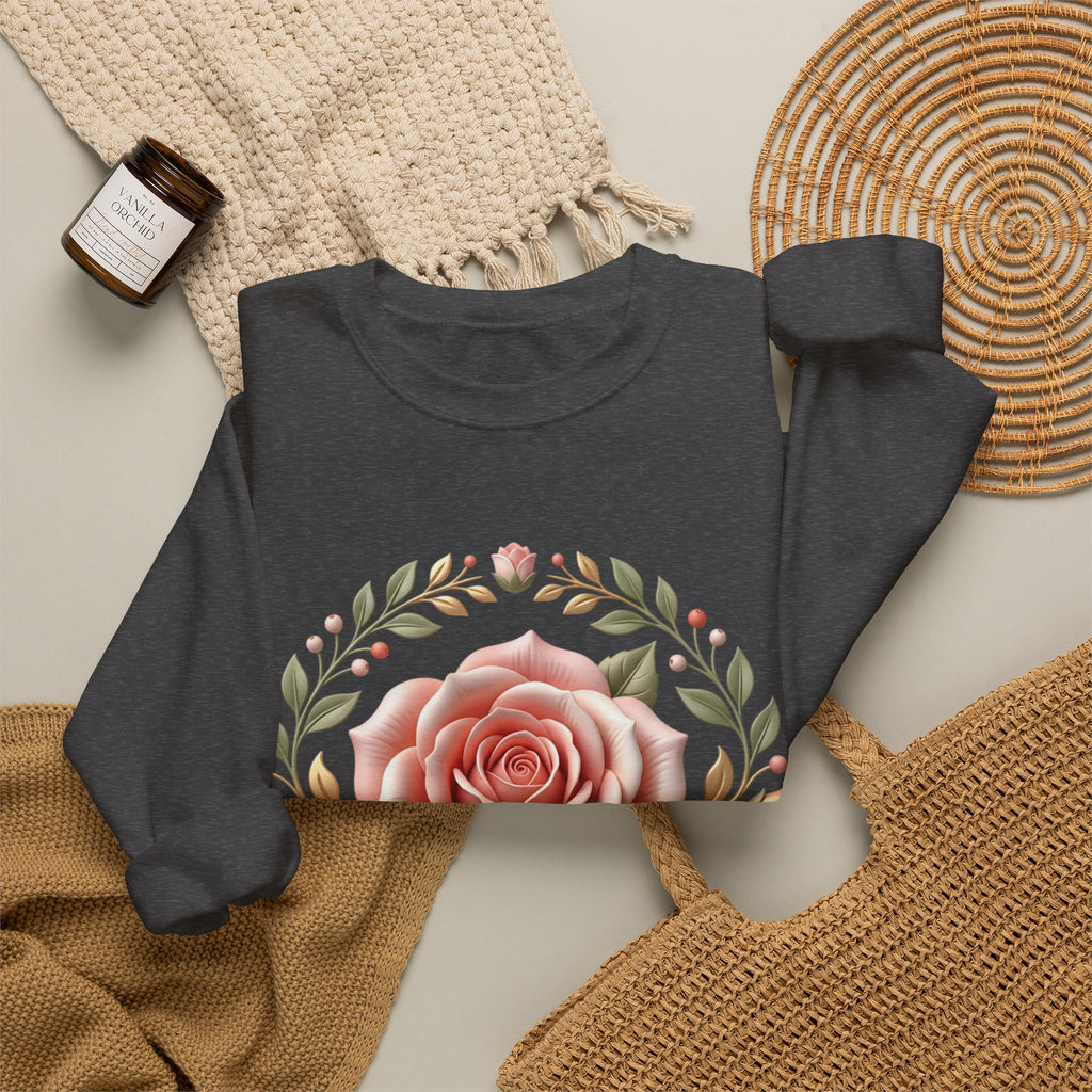 Rose Wreath Crewneck Sweatshirt — Vintage Floral Rose Pullover