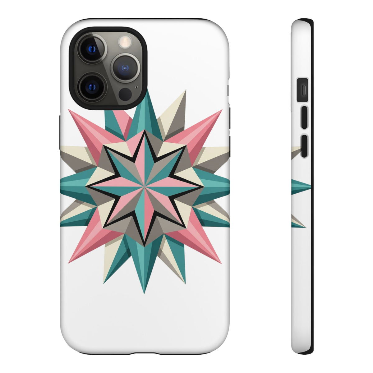 Geometric Star Tough Phone Case – Pink Teal Compass Design