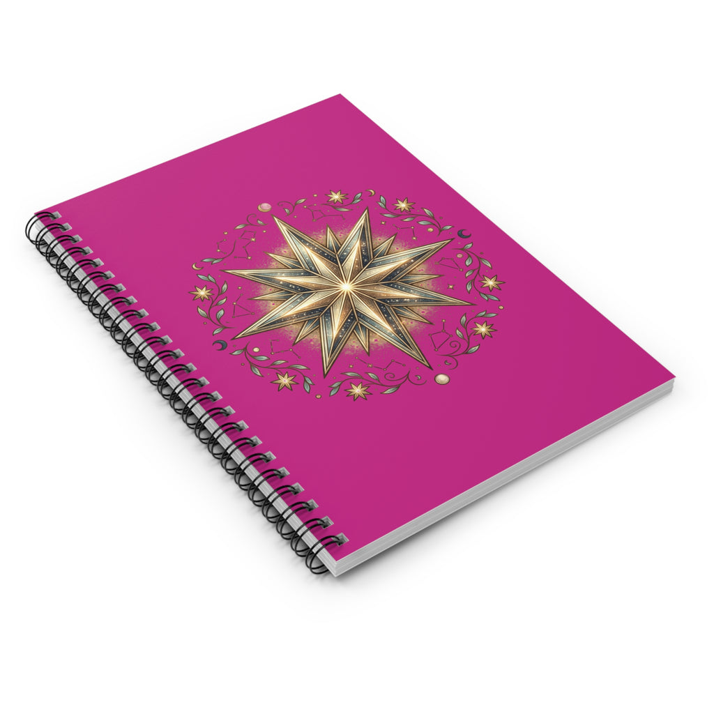 Star Print Spiral Notebook - Ruled Line- Magenta