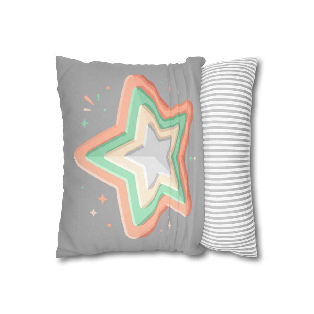 Star Shape Grey Spun Polyester Square Pillowcase