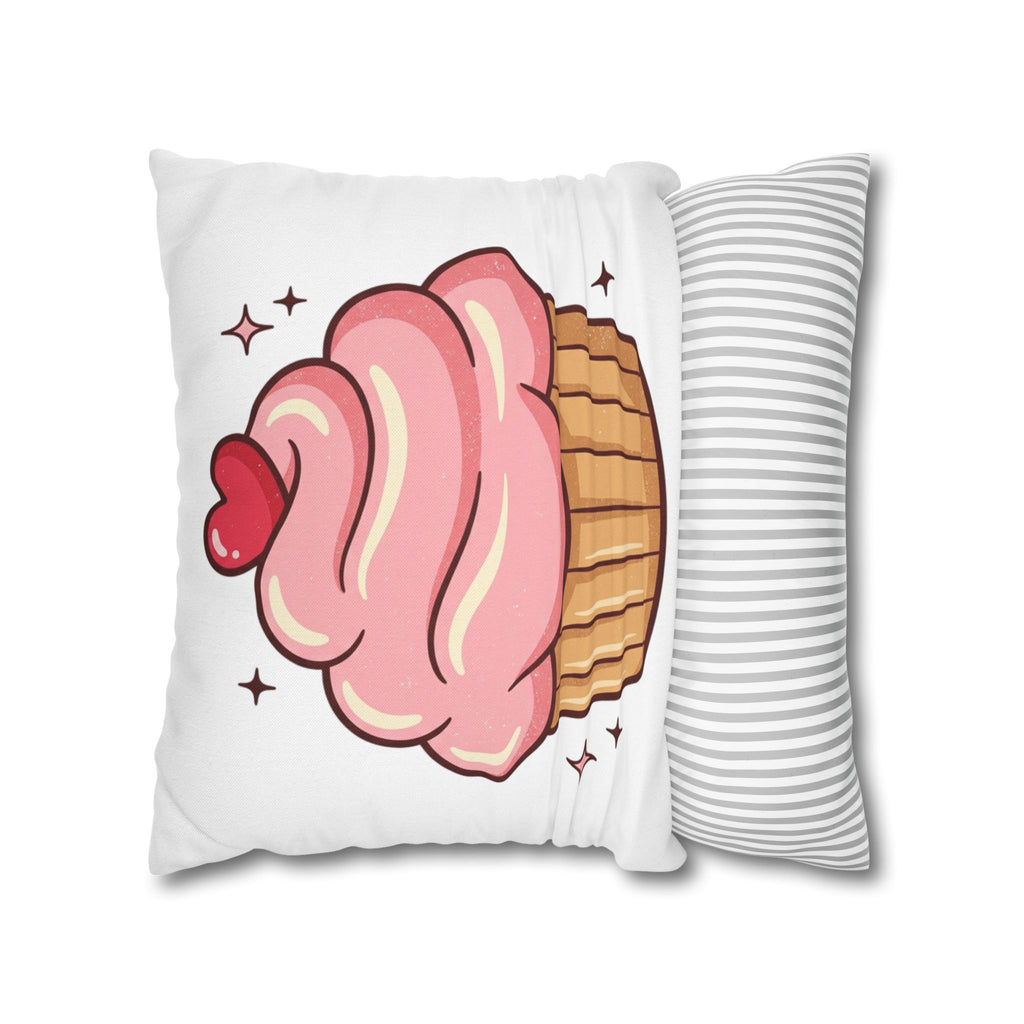 Pink Cupcake Spun Polyester Square Pillowcase- White