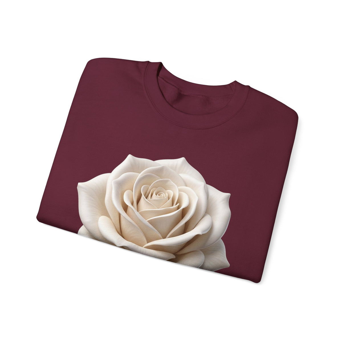 White Rose Crewneck Sweatshirt — Elegant Botanical Floral Pullover