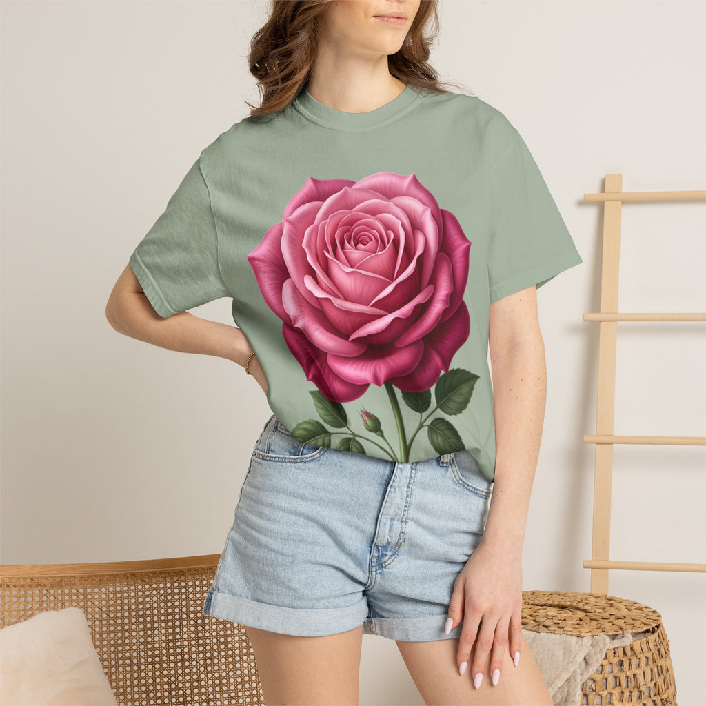 Vintage Pink Rose T-Shirt — Botanical Floral Graphic Tee