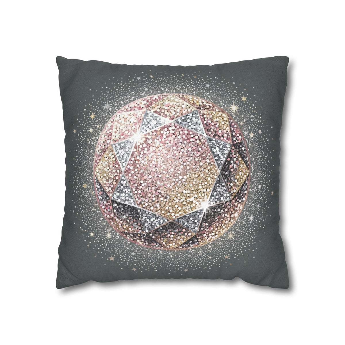 Glittery Dark Grey Spun Polyester Square Pillowcase