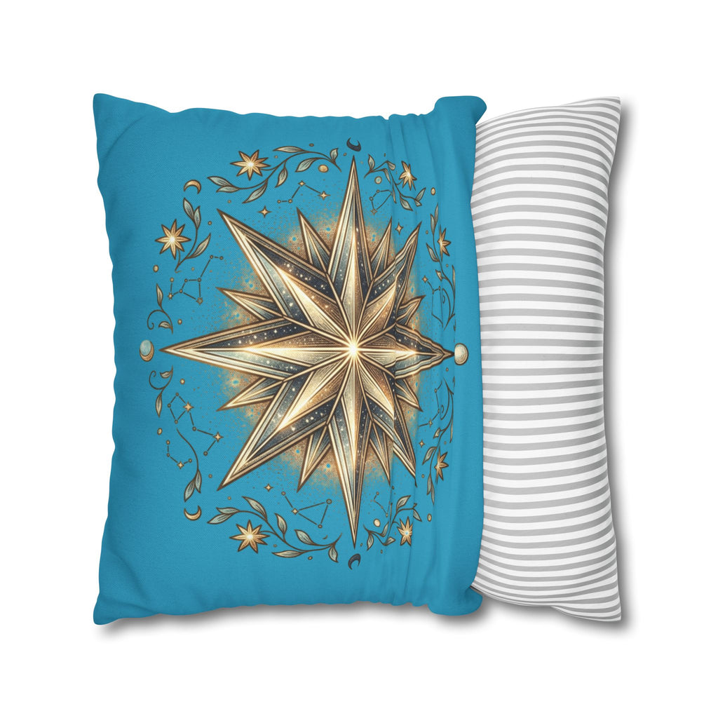 Star Print Turquoise Spun Polyester Square Pillowcase