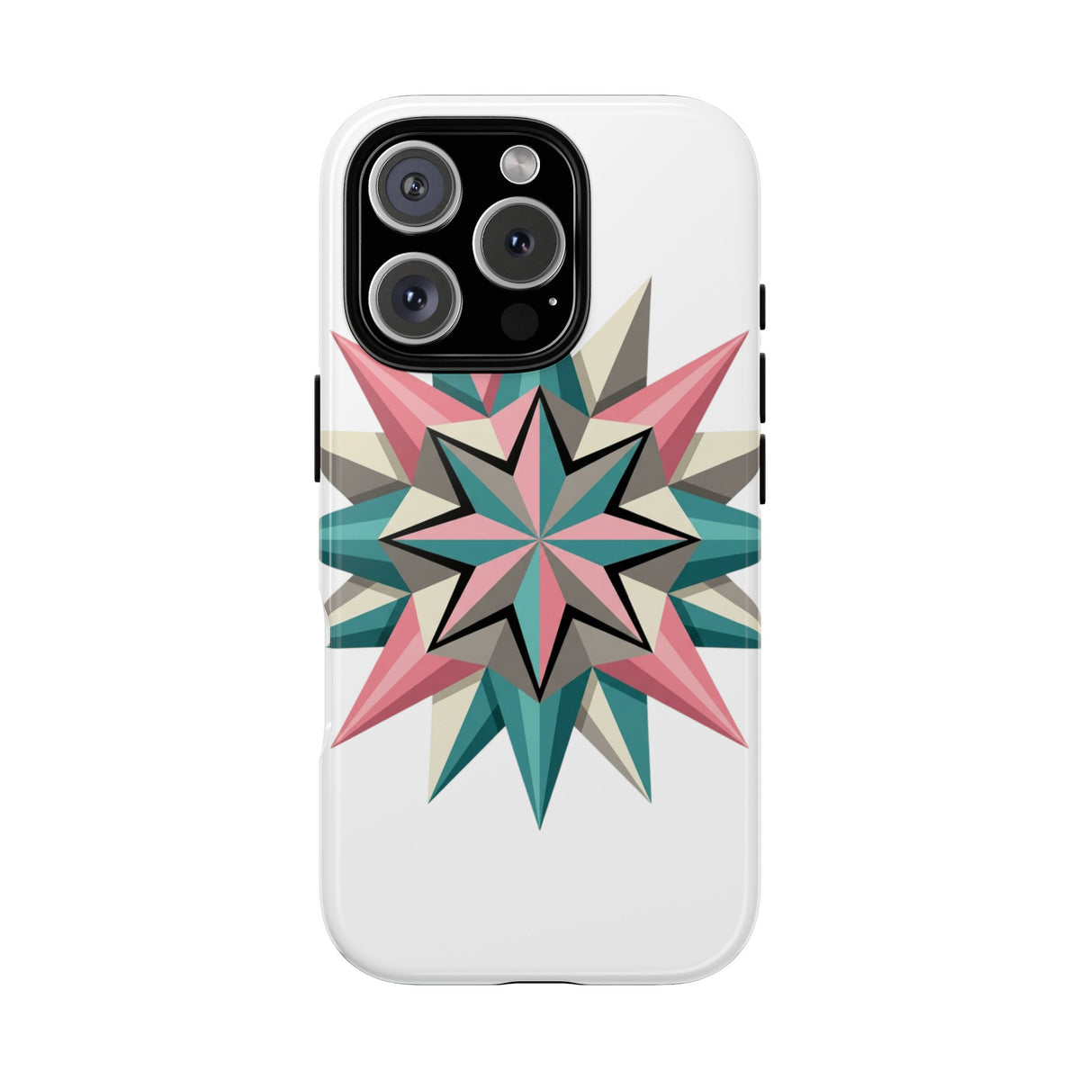 Geometric Star Tough Phone Case – Pink Teal Compass Design