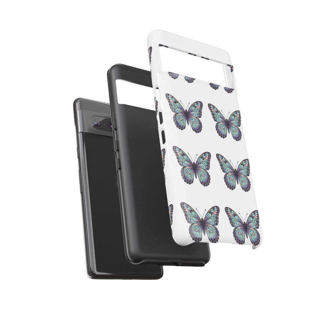 Butterfly Pattern Tough Phone Case — Vintage Teal Floral Protective Cover