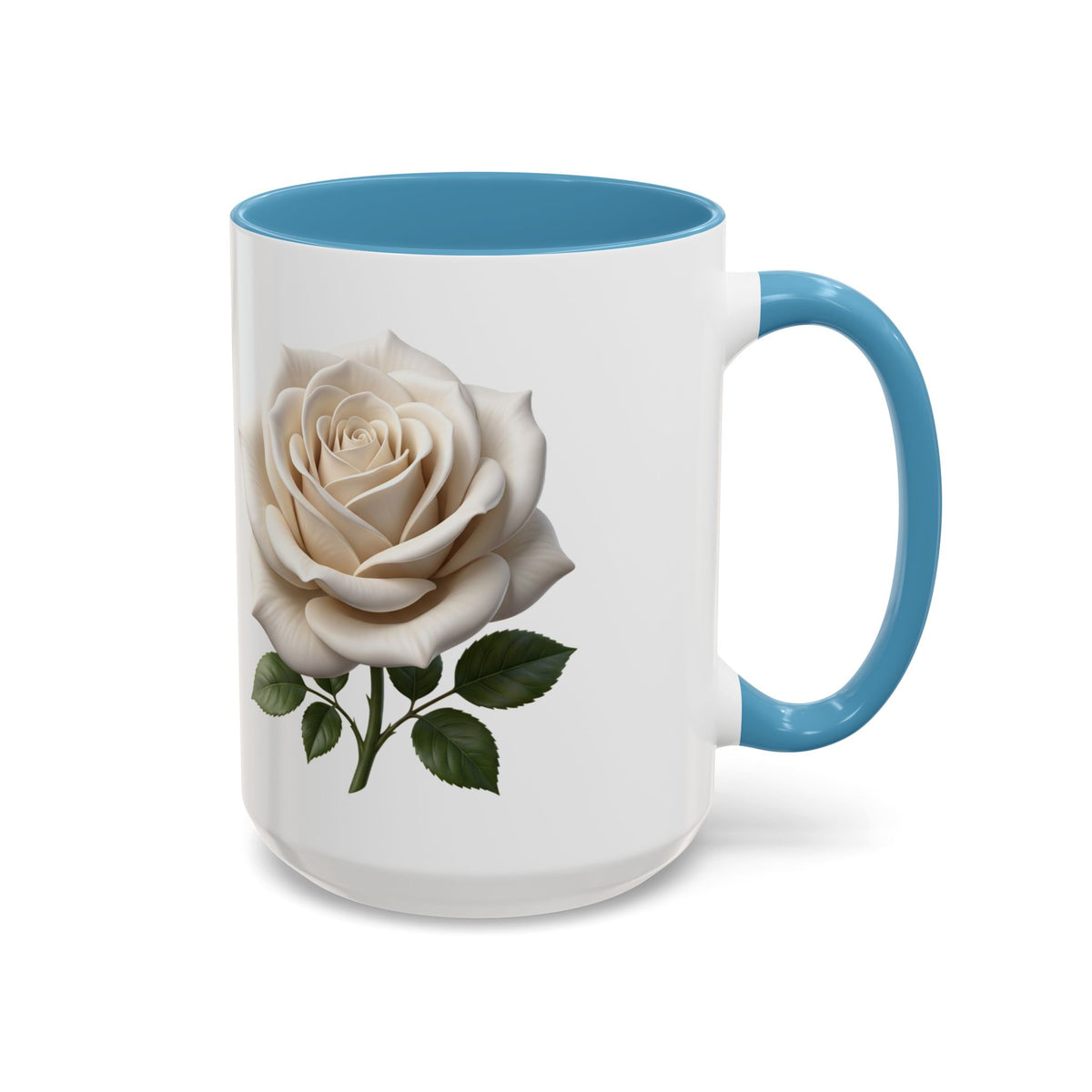 White Rose Accent Coffee Mug — Elegant Floral 11/15oz Ceramic