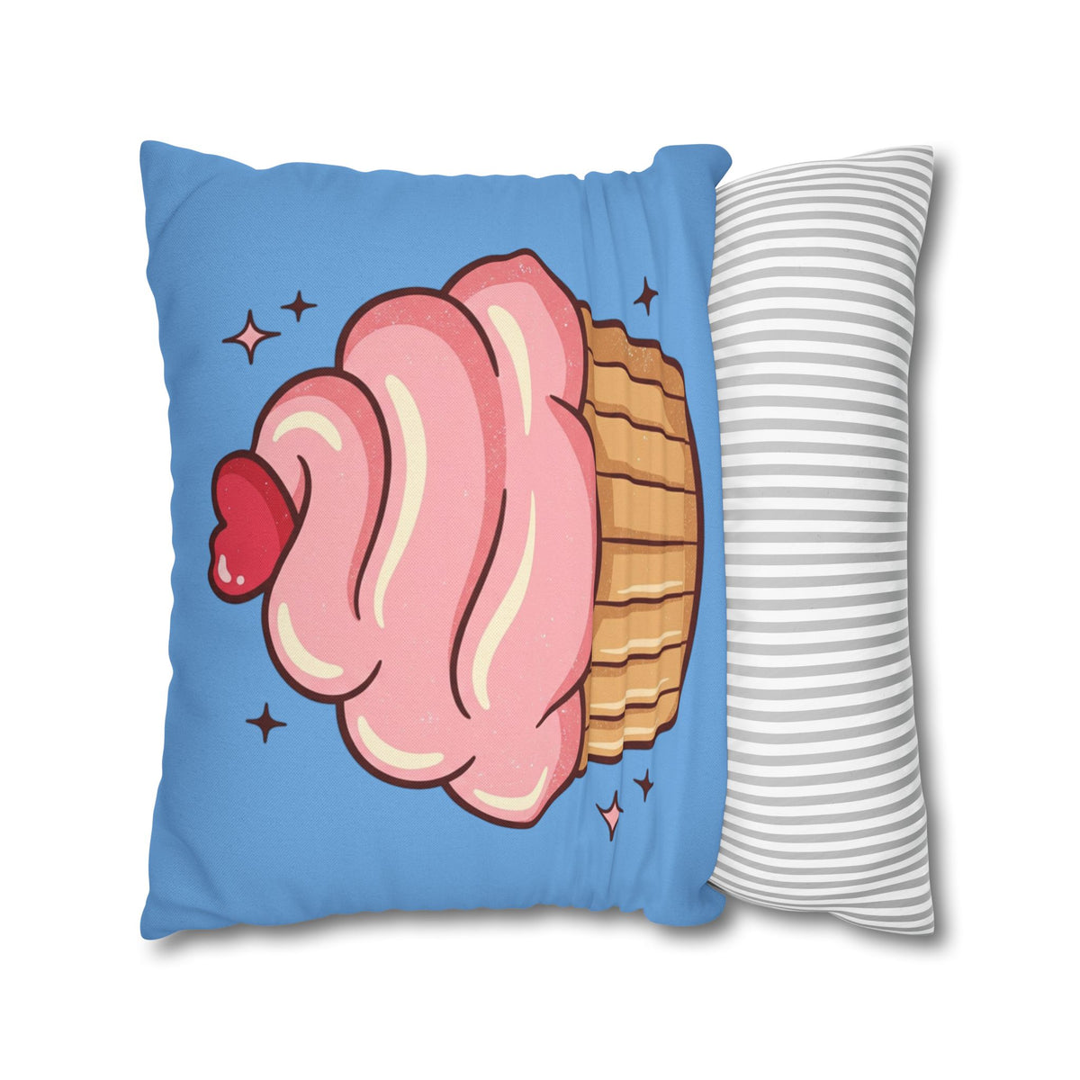 Pink Cupcake Spun Polyester Square Pillowcase- Light Blue
