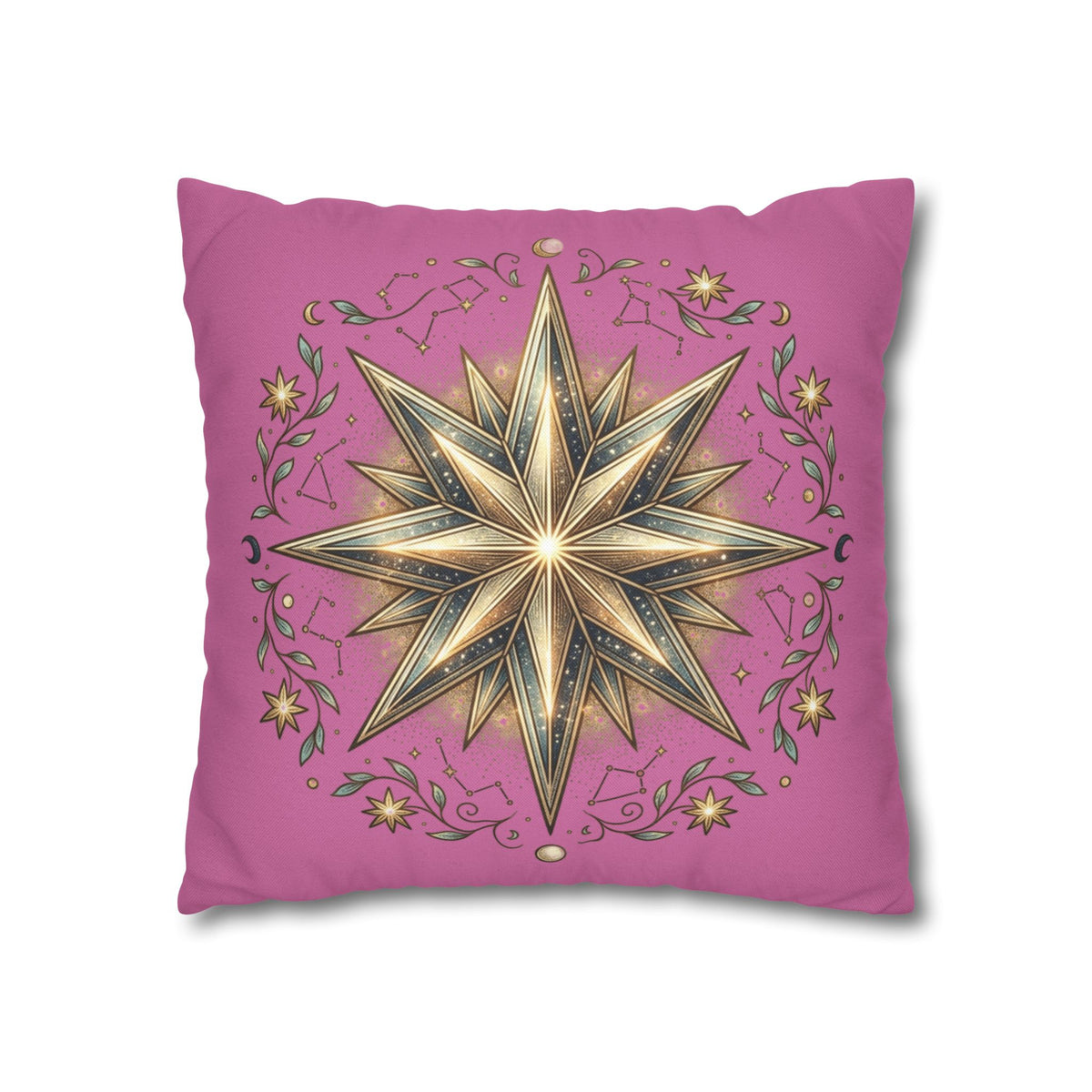 Star Print Light Pink Spun Polyester Square Pillowcase