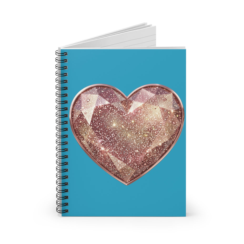 Sparkling Gem Heart Spiral Notebook — Ruled Journal for Notes & Gifts- Turquoise