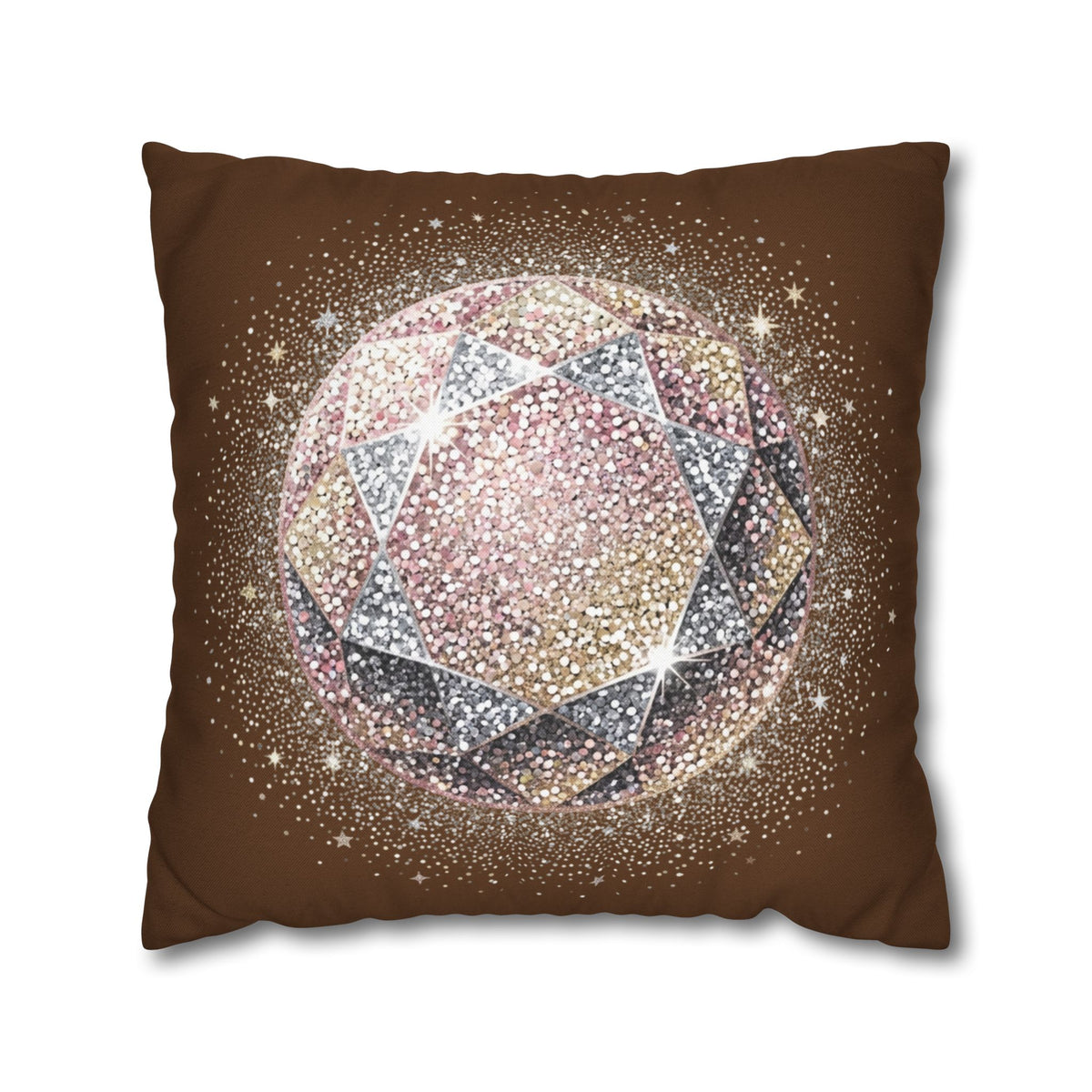 Glittery Brown Spun Polyester Square Pillowcase
