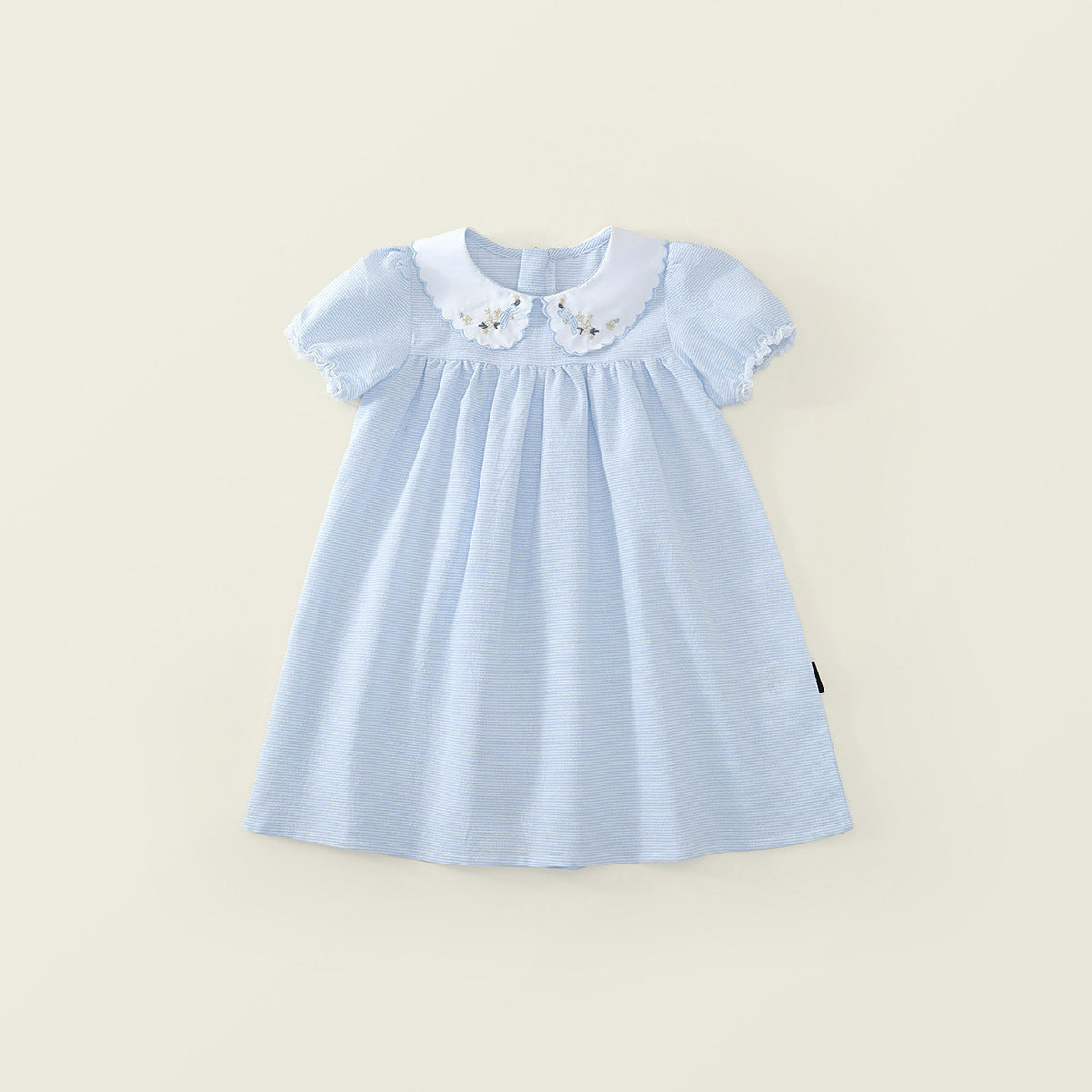 Girls' Peter Pan Collar Embroidered Short Sleeve Dress