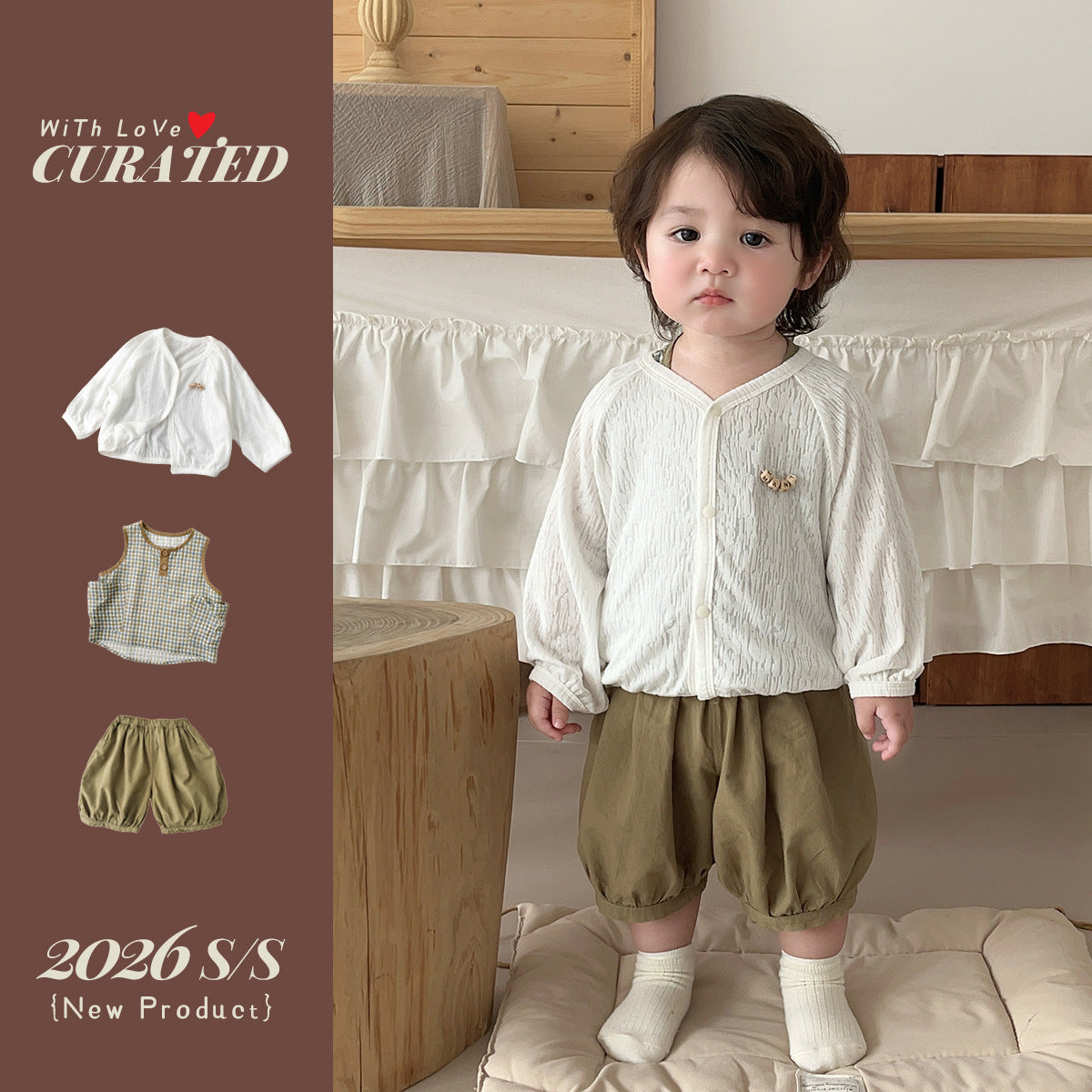 Baby Boy Summer Two-piece Set, Simple Checkered Sleeveless Vest, Loose Lantern Shorts