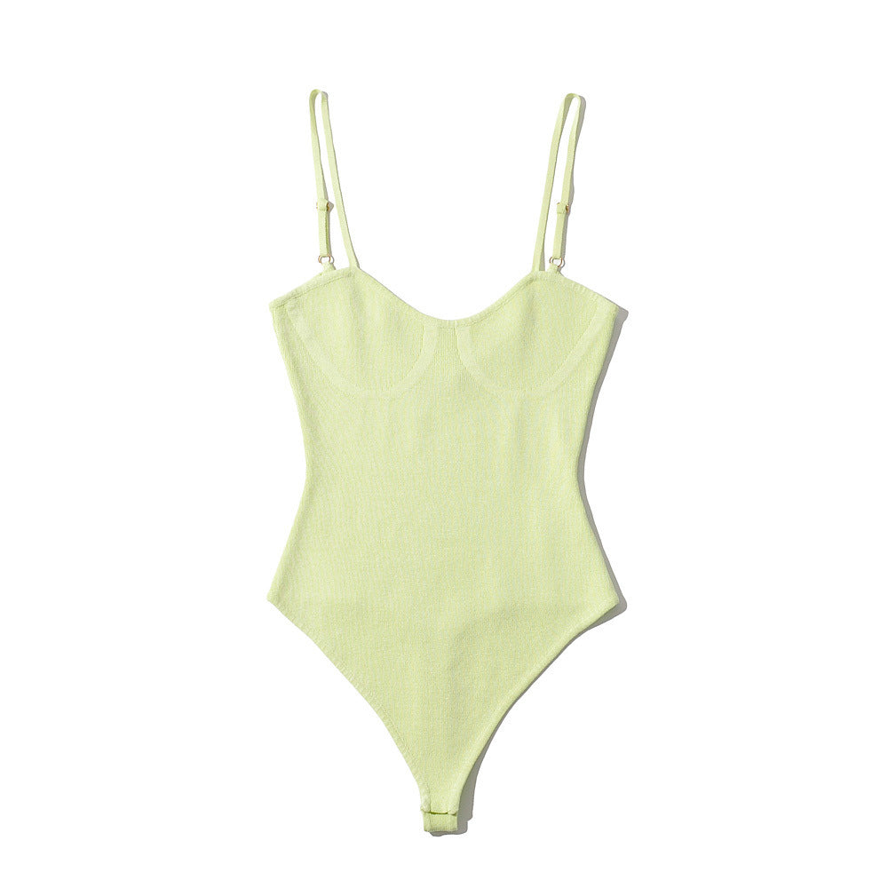 Women Knitted Elastic Slim Solid Color Tops Bodysuits  Summer Sleeveless Cami Bodysuit