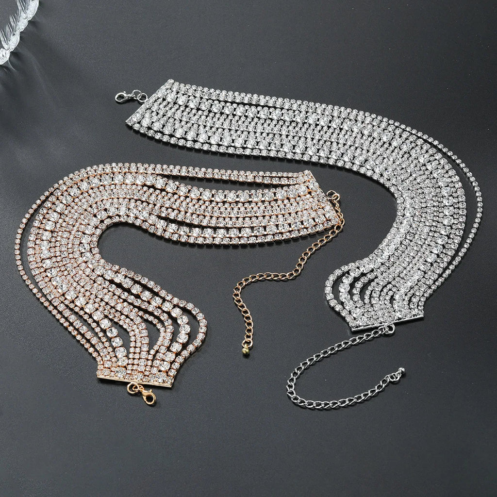 Luxury Superflash White Crystal Chokers Necklaces for Women Multilayer Claw Chain Rhinestone Necklaces Statements Jewelry Gift