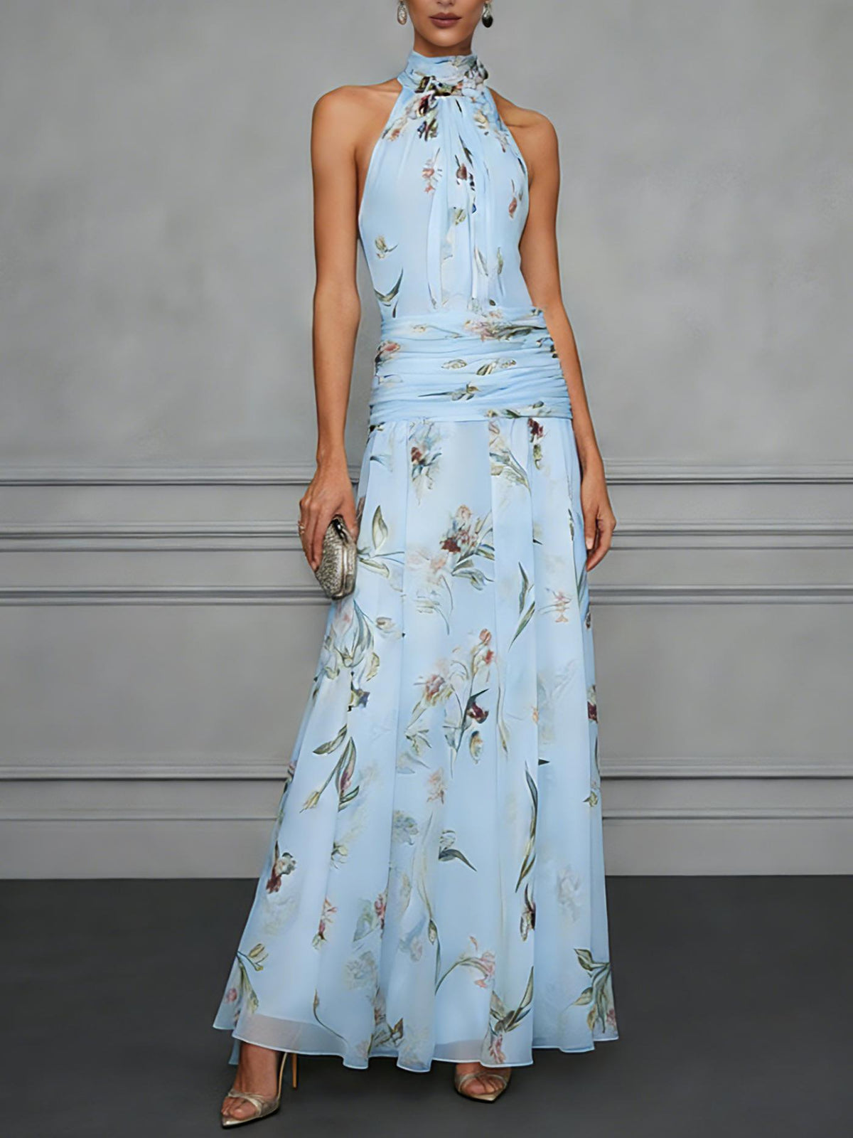 Halter neck printed dress