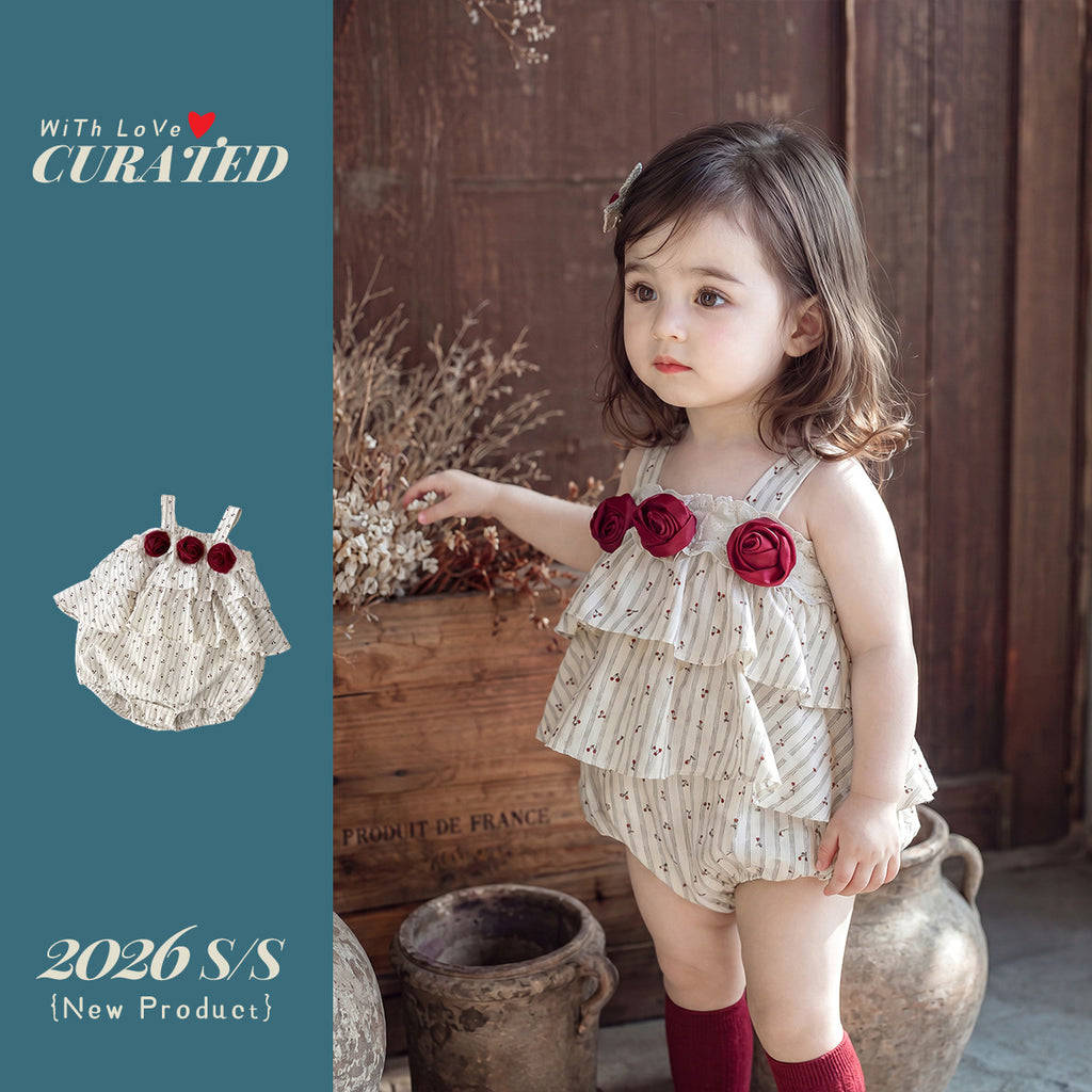 Cute baby girl summer A-class romper, floral cake skirt, pure cotton one-piece outfit