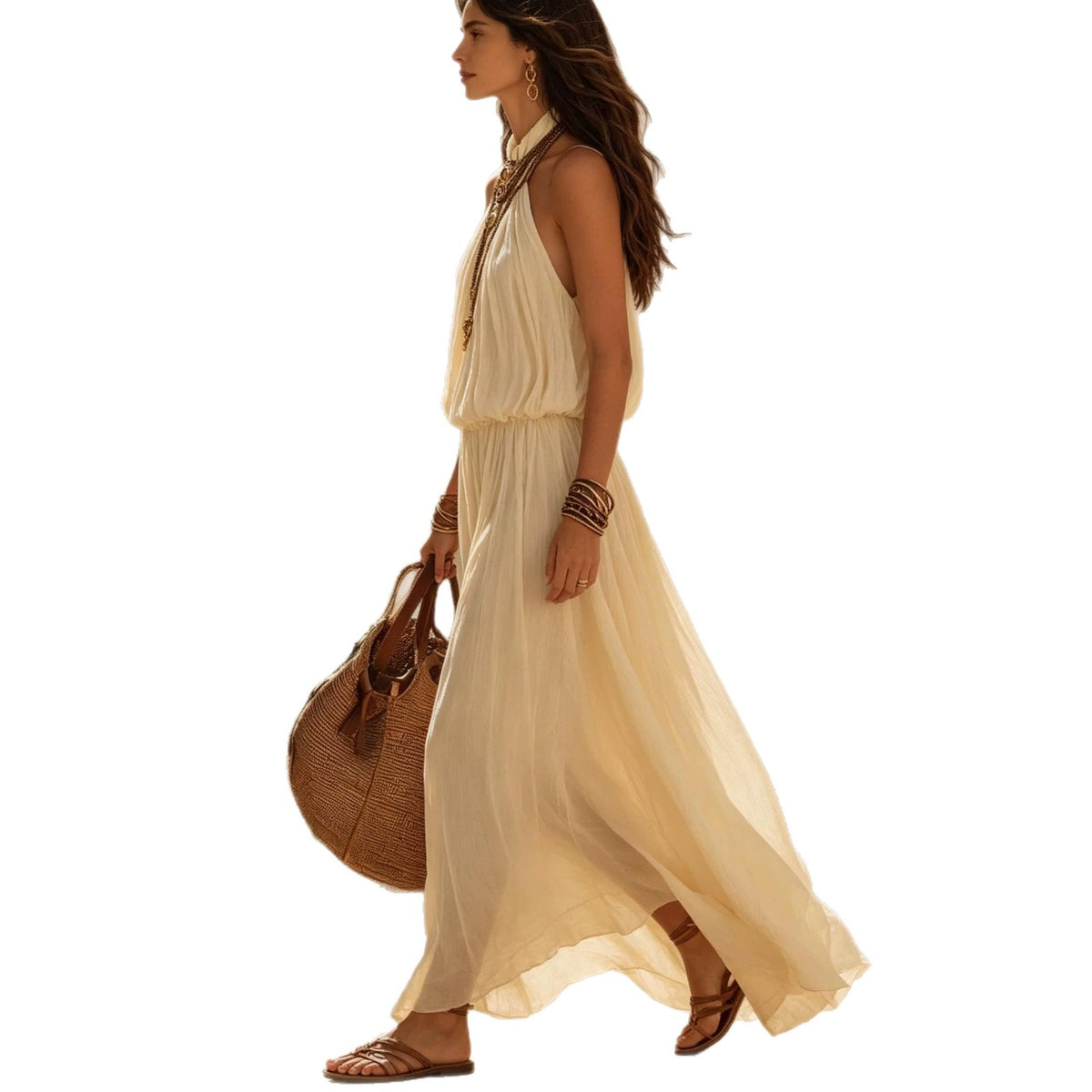 Halter neck and waist cinching dress