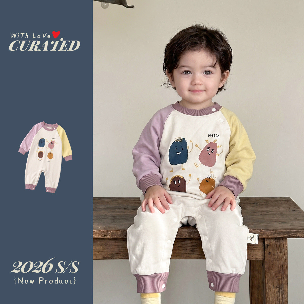 Long Sleeve Romper Color-blocked Boy Baby Cartoon Print Bodysuit Newborn Outerwear One-piece Clothing
