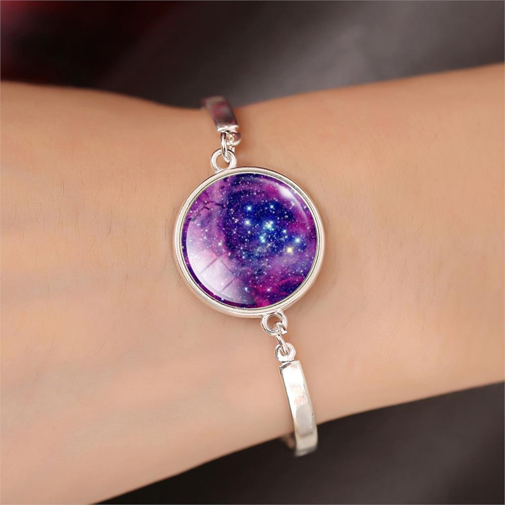 Vintage Galaxy purple Color Glass Cabochon Bracelets Bangles Moon Bangles Minimalism Style Jewelry For Women Trendy